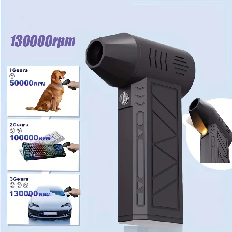 130000 RPM Mini Air Blower Electric Turbo Jet Fan Air Duster 3 Gear Turbo Violent Blower Rechargeable Industrial Duct Fan