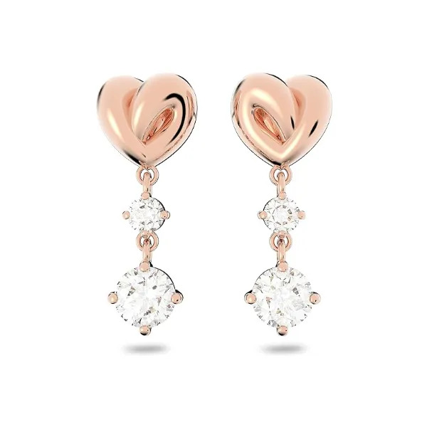 Heart Necklace, Earrings, and Bracelet Crystal Jewelry Collection, Rose Gold & Rhodium Tone